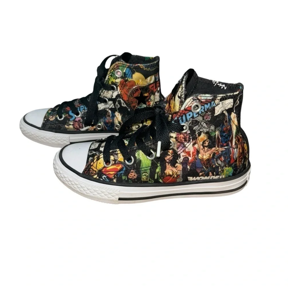 Converse All Star Youth Size 13 High Top Sneakers Justice League DC Comics Black
